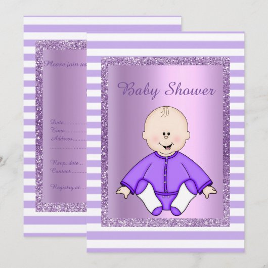 IN TWEE TONE ANGEL BABY SHOWER INVITE LILA KAART (Voorkant / Achterkant)