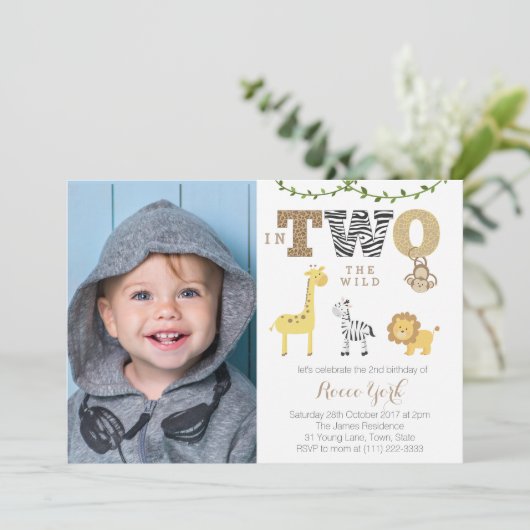 in TWO: de Wilde Tweede verjaardag Safari Party vo Kaart (Staand voorkant)