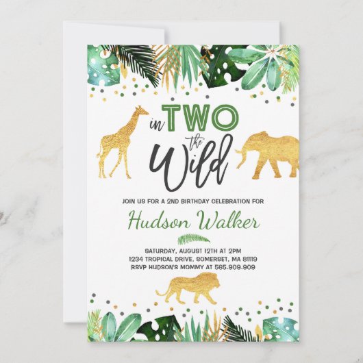 In Two The Wild Verjaardagsuitnodiging Jungle Dier Kaart (Voorkant)