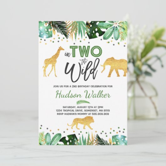 In Two The Wild Verjaardagsuitnodiging Jungle Dier Kaart (Staand voorkant)