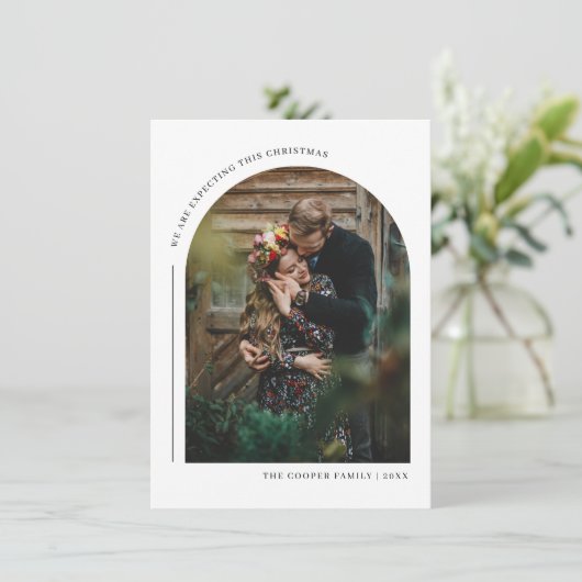 In verwachting van deze kerst familie fotokaart feestdagenkaart (Staand voorkant)
