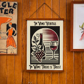 In Vino Veritas Art Deco Rood en Zwart Wijn Gezegd Poster