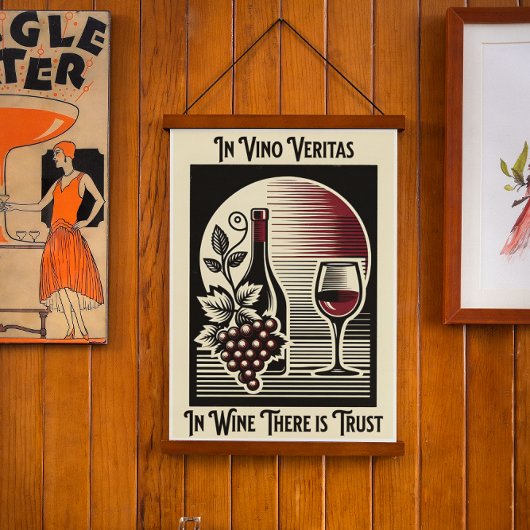 In Vino Veritas Art Deco Rood en Zwart Wijn Gezegd Poster