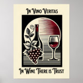 In Vino Veritas Art Deco Rood en Zwart Wijn Gezegd Poster (Voorkant)