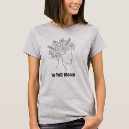 In volle bloei botanische lijnkunst vrouw met krui t-shirt