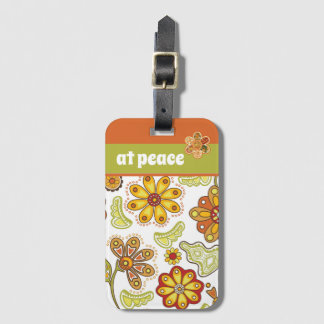 in vrede - Retro Bloem Hippie Oranje Groen Bagagelabel