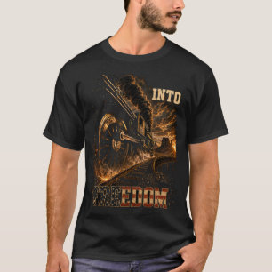 In Vrijheid Amerikaanse Stoomlocomotief Patriottis T-shirt