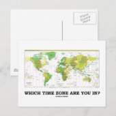 In welke tijdzone ben je? (Wereldkaart tijdzones) Briefkaart (Voorkant / Achterkant)