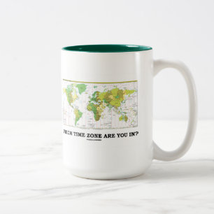 In welke tijdzone ben je? (Wereldkaart tijdzones) Tweekleurige Koffiemok
