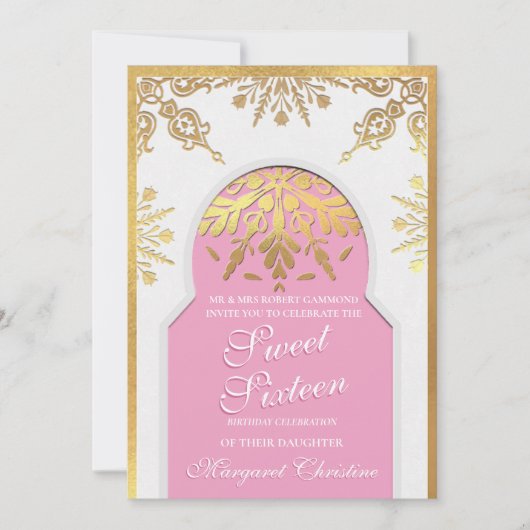  in wit en roze Sweet Sixteen Invitation Kaart (Voorkant)