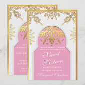 in wit en roze Sweet Sixteen Invitation Kaart (Voorkant / Achterkant)