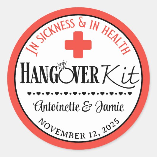In Ziekte & Ziektehuis Hangover Kit Red|Blk Ronde Sticker (Voorkant)