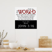 In Zijn Word-John 3:16 Manuscript Poster (Keuken)