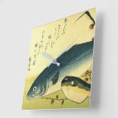 Inada & Fugu - Hiroshige's Japanse vis print squ Vierkante Klok (Hoek)