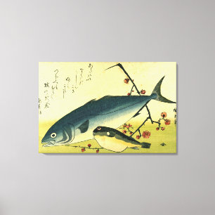Inada & Fugu - Japanse visafdruk van Hiroshige Canvas Afdruk