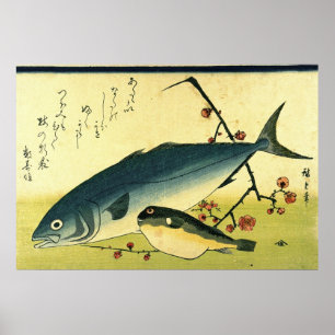 Inada & Fugu - Japanse visafdruk van Hiroshige Poster