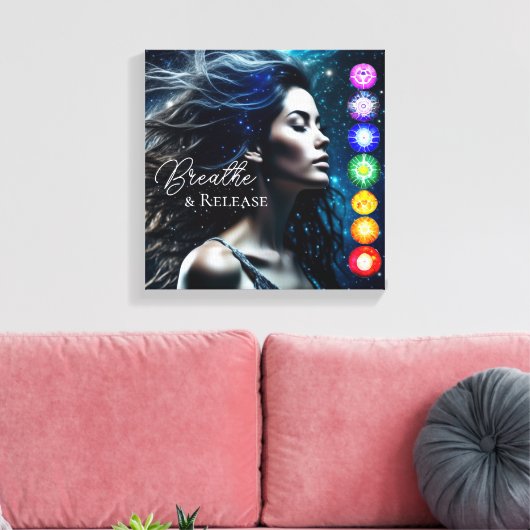 Inademen en loslaten | Mooie etherische vrouw Canvas Afdruk (Insitu (Woonkamer))