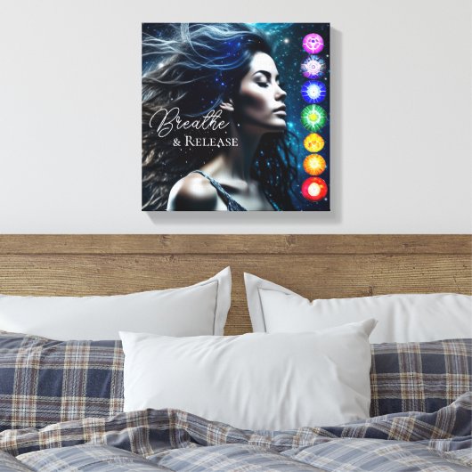 Inademen en loslaten | Mooie etherische vrouw Canvas Afdruk (Insitu (Slaapkamer))