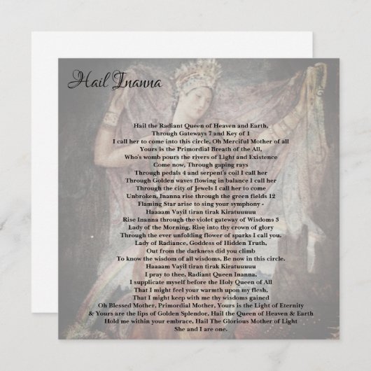 Inanna/Ishtar Invocatie Pagan Wiccan Note Kaart Notitiekaartje (Voorkant / Achterkant)
