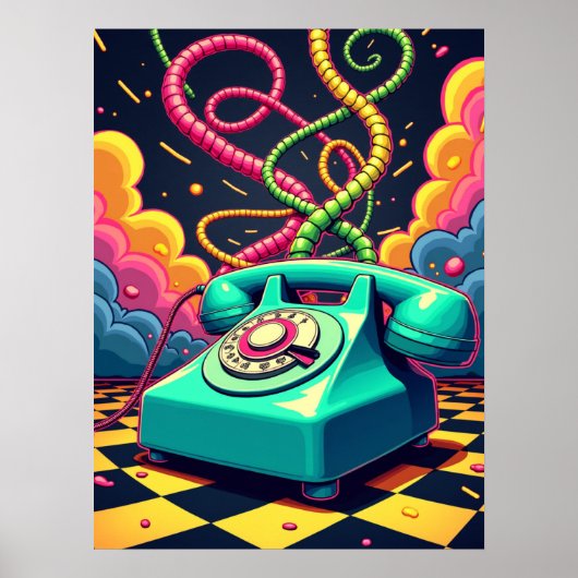 Inbellen in de neondroom - Retro Surreal Pop Art Poster (Voorkant)