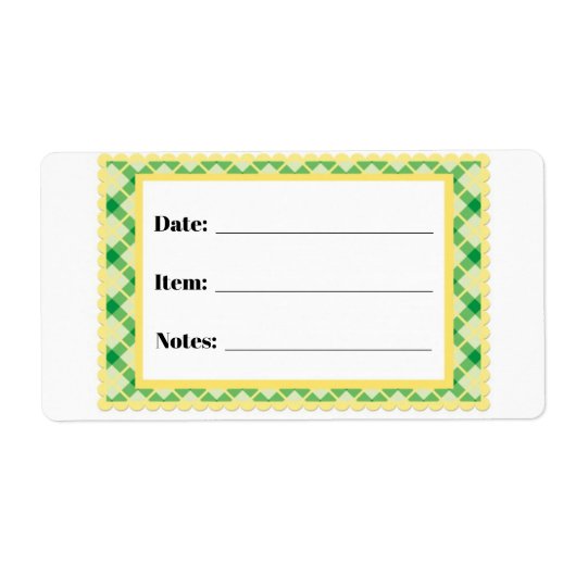 Inblikken en voedselopslagetiketten Geel Groen Lij Etiket (Voorkant)