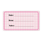 Inblikken en voedselopslagetiketten in Pink Gingha Etiket (Voorkant)