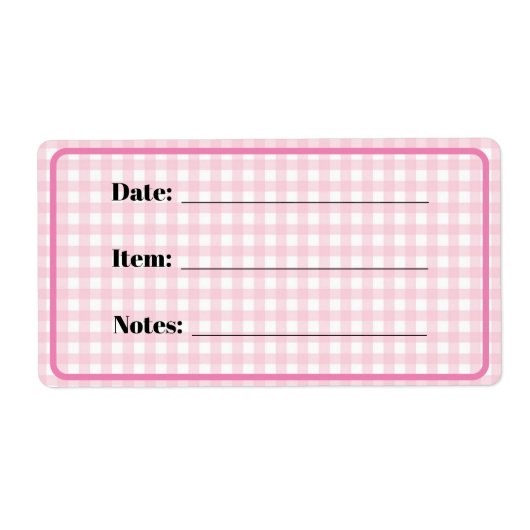 Inblikken en voedselopslagetiketten in Pink Gingha Etiket (Voorkant)