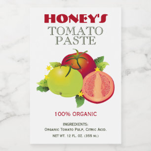 Inblikken van tomaten en groenten voedselcontainer etiket