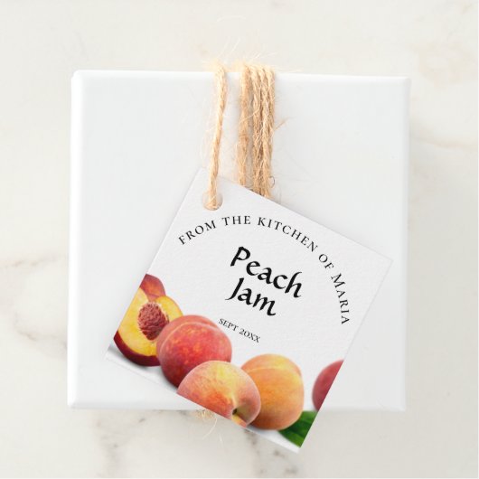 Inblikken Zelfgemaakte Perzik Jam en Ingrediënten  Bedankjes Labels (In situ)