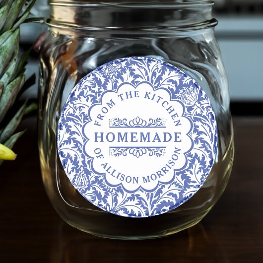  inbliklabels William Morris Blue White Ronde Sticker