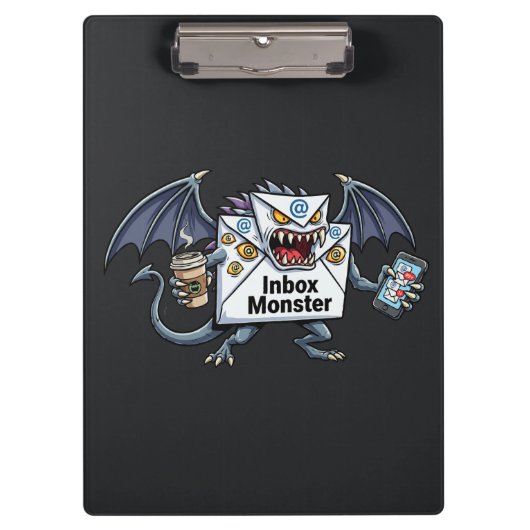 Inbox Monster E-mail Overbelasting Grappige Grafie Klembord (Voorkant)