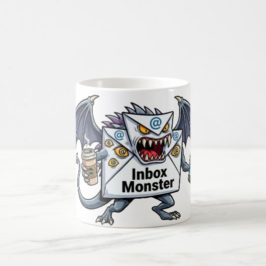 Inbox Monster E-mail Overbelasting Grappige Grafie Koffiemok (Center)