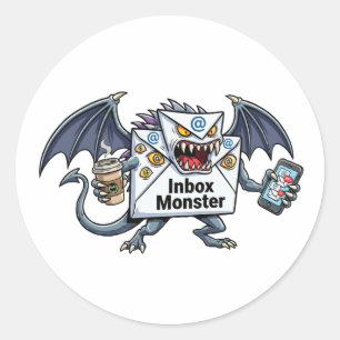 Inbox Monster E-mail Overbelasting Grappige Grafie Ronde Sticker