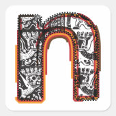 Inca Letter N Artistic Lettering Square Sticker (Voorkant)