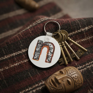 Inca Letter N Artistieke Lettering Sleutelhanger