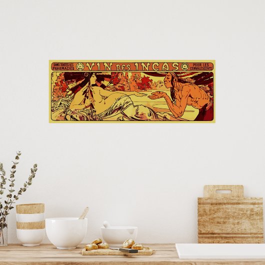 Inca wine Alphonse Mucha remake horizontal Poster (Keuken)