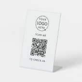 Inchecken QR-code | Contactloze zakelijke Logo Reclamebord Met Voetstuk (Voorkant)