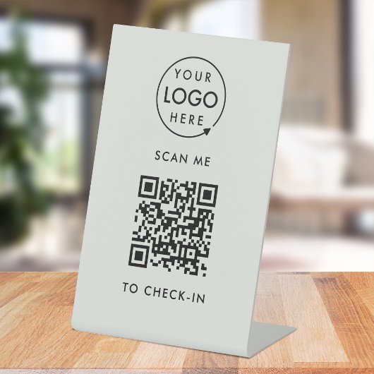 Inchecken QR-code | Grijze zakelijke Logo contactl Reclamebord Met Voetstuk