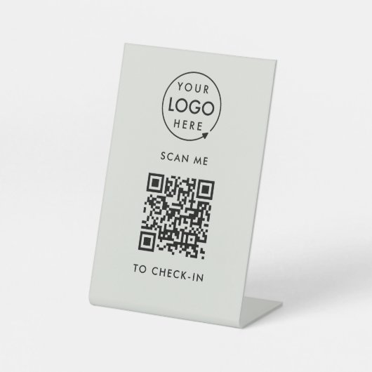 Inchecken QR-code | Grijze zakelijke Logo contactl Reclamebord Met Voetstuk (Voorkant)