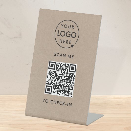 Inchecken QR-code | Logo zonder contact met Rustic Reclamebord Met Voetstuk