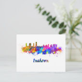 Incheon skyline in watercolor briefkaart (Staand voorkant)