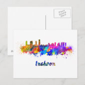 Incheon skyline in watercolor briefkaart (Voorkant / Achterkant)
