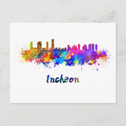 Incheon skyline in watercolor briefkaart (Voorkant)