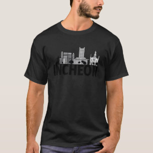 Incheon South Korea City Skyline Silhouette Outlin T-shirt
