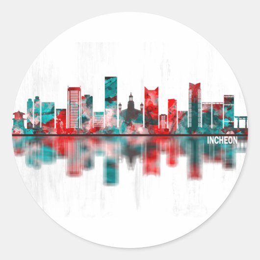 Incheon South Korea Skyline Ronde Sticker (Voorkant)