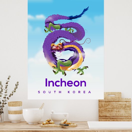 Incheon Zuid-Korea Dragon Poster (Keuken)