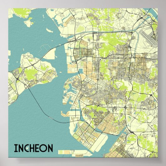 Incheon, Zuid-Korea kaart Poster (Voorkant)