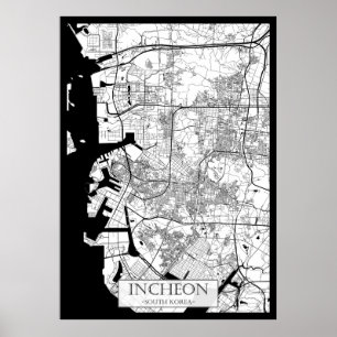 Incheon Zuid-Korea Kaart Poster