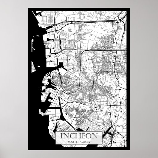Incheon Zuid-Korea Kaart Poster (Voorkant)