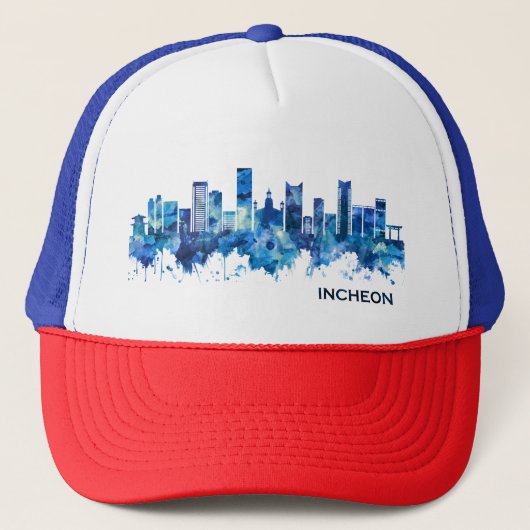 Incheon Zuid-Korea Skyline Blue Trucker Pet (Voorkant)